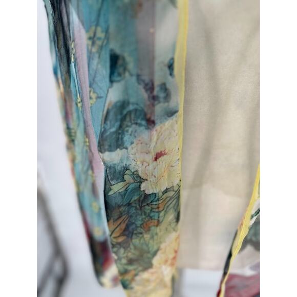 Silk Blend Scarf Asian Geisha Floral Print 66 x 19 Rectangle Art Wall Decor - Picture 3 of 10